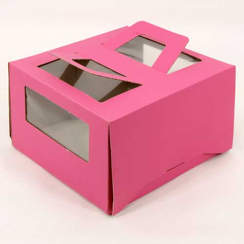 Упаковка для торта 2.0 кг, дизайн 2-т-170 (ручка&окно) розовая