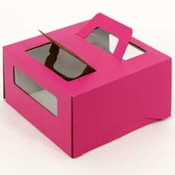 Упаковка для торта 1.0 кг, дизайн 1-т-120 (ручка&окно) розовая