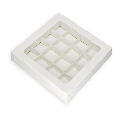 Коробка для конфет с окном 190х190х30 (16) белая