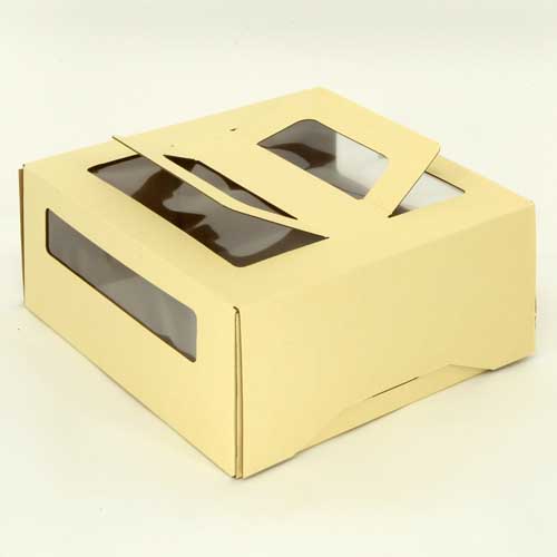 Упаковка для торта 1.5 кг, дизайн 1.5-т-130 (ручка&окно) бежевая