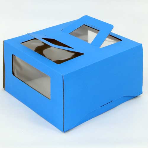 Упаковка для торта 2.0 кг, дизайн 2-т-170 (ручка&окно) голубая