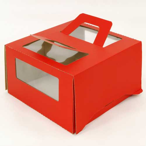 Упаковка для торта 2.0 кг, дизайн 2-т-170 (ручка&окно) красная